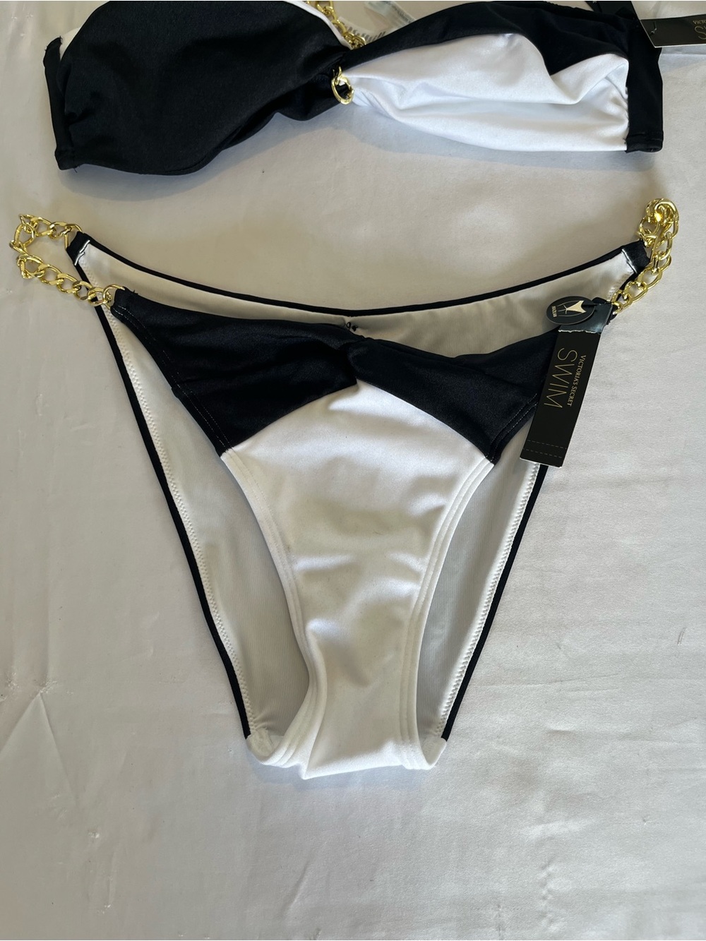 Victoria Secret Swim Archived Line, Black/ White Bikini With Gold Hardware S/M - Picture 3 of 3